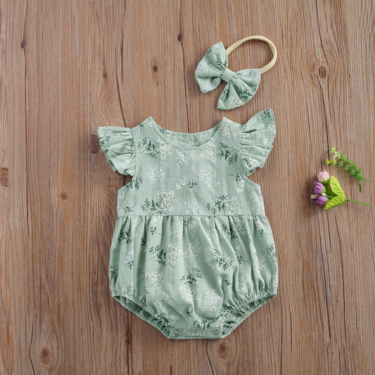 Floral Linen Romper with Matching Headband