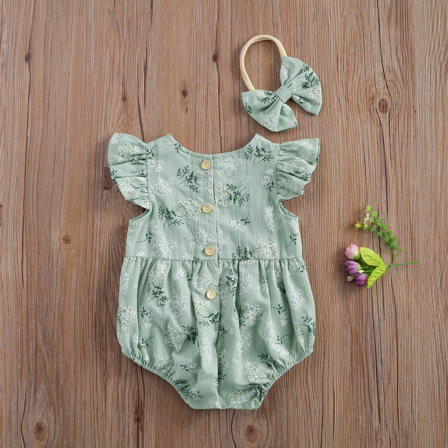 Floral Linen Romper with Matching Headband