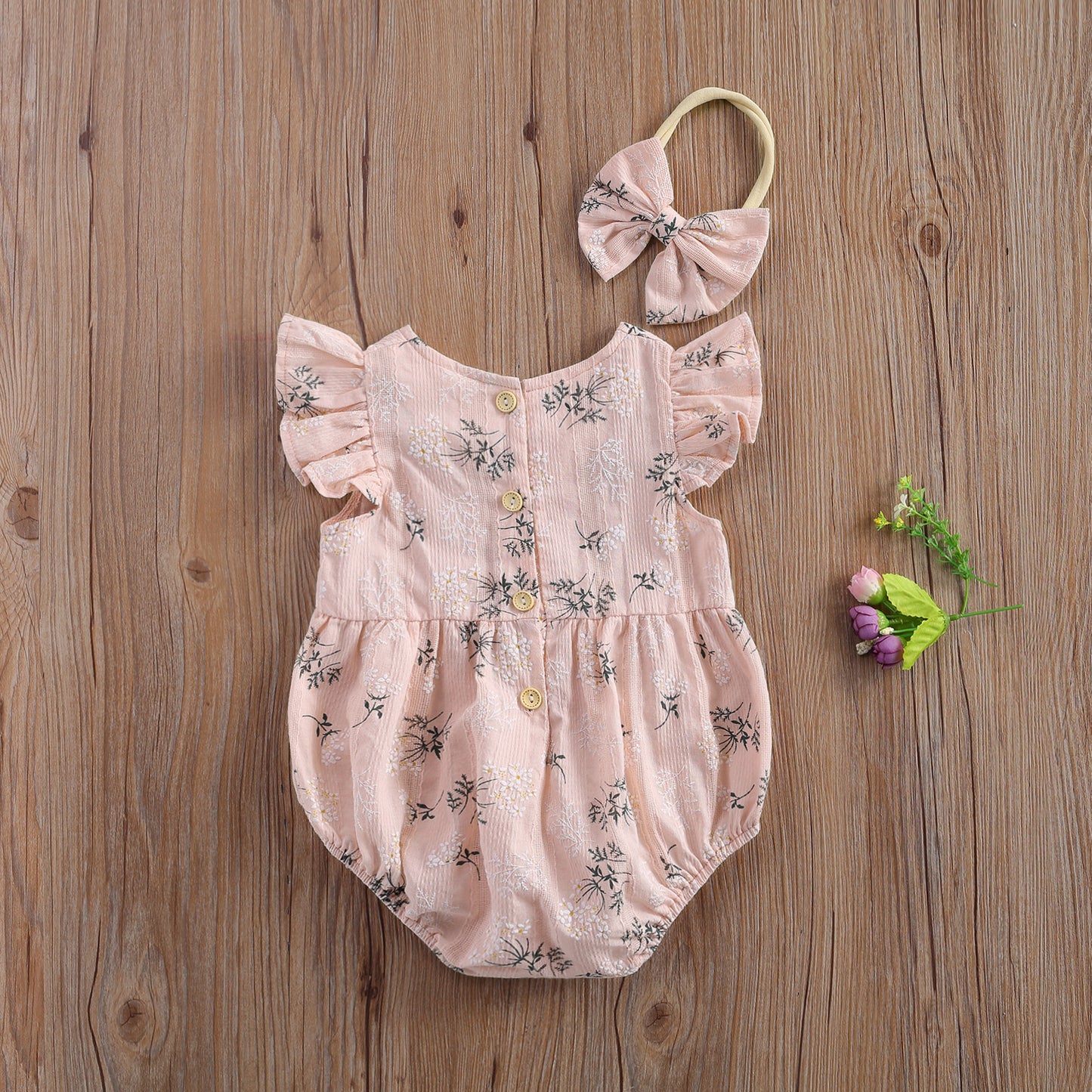 Floral Linen Romper with Matching Headband