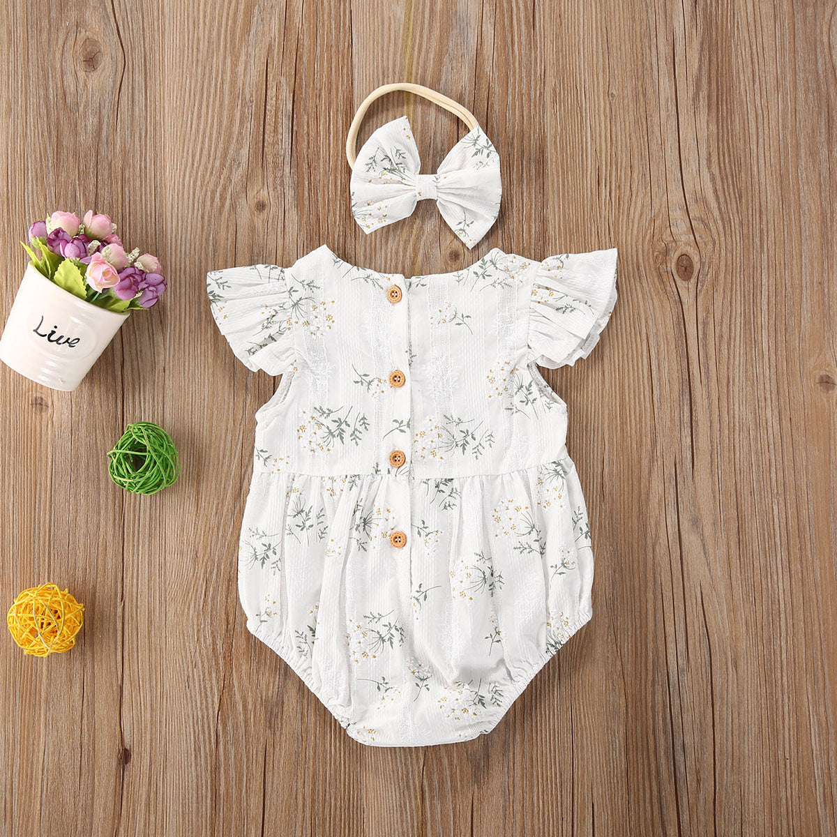 Floral Linen Romper with Matching Headband
