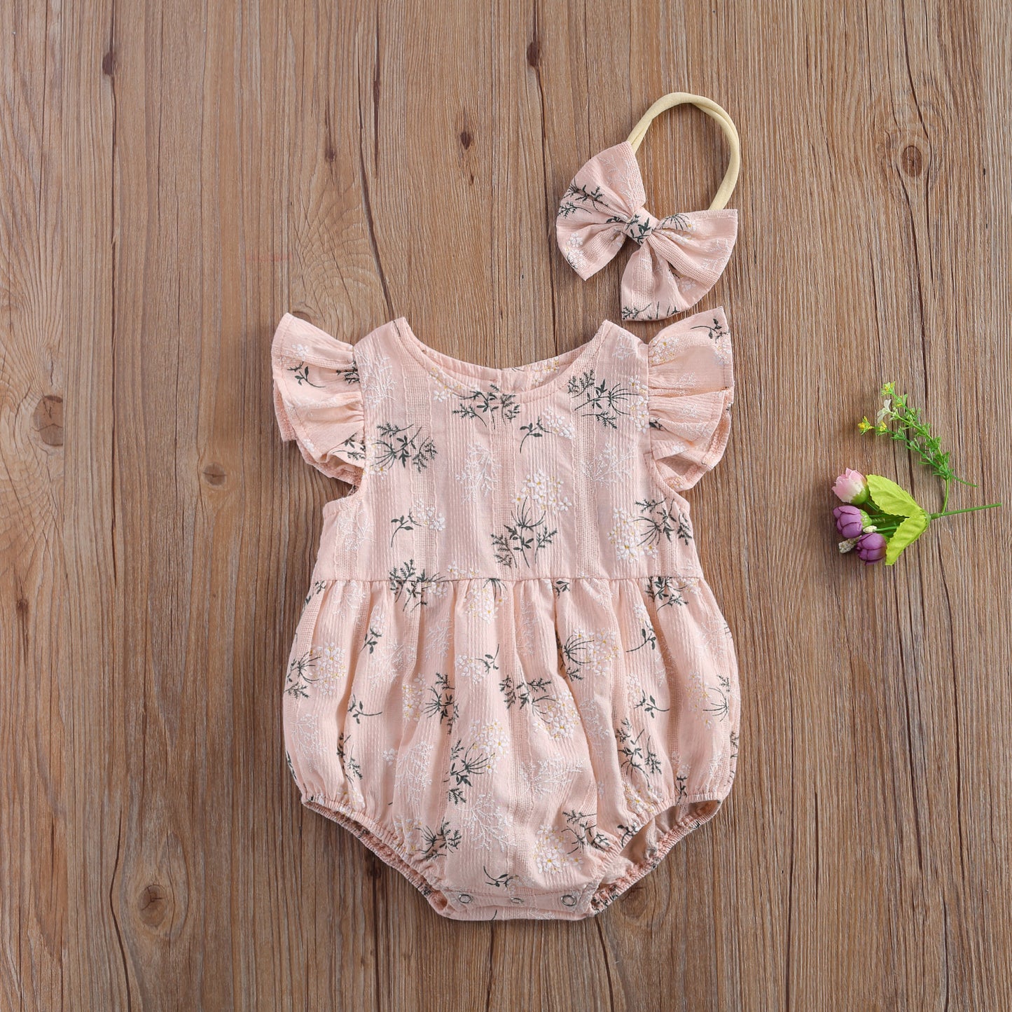 Floral Linen Romper with Matching Headband