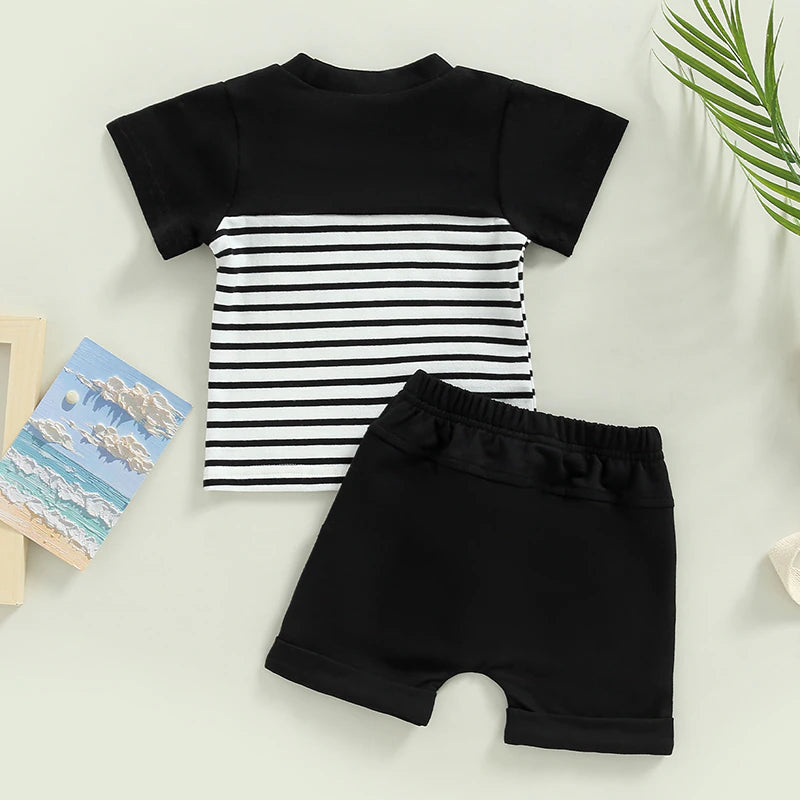 Black and White Striped Short Sleeved Set