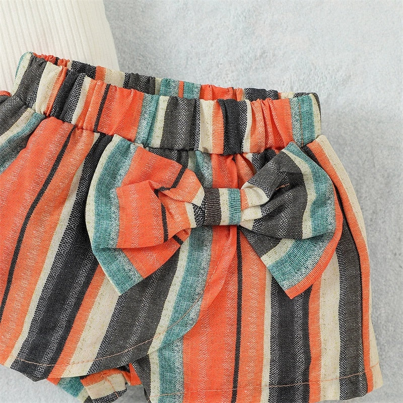 Striped Shorts and Ruffle Top with Headband