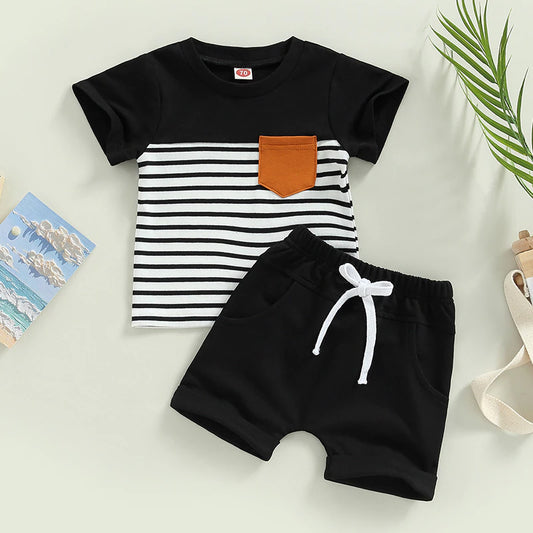 Black and White Striped Short Sleeved Set