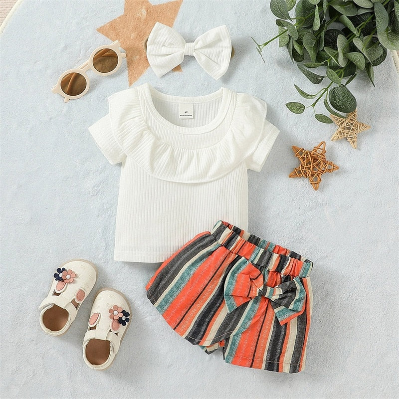 Striped Shorts and Ruffle Top with Headband