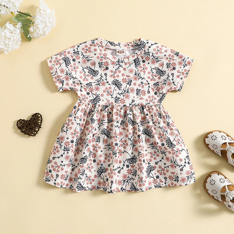 Flower Print Short Sleeved Dress